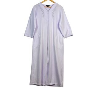 Miss Elaine Women Zip Cotton Grandma Robe Housecoat Sz M Lilac Floral Cottage